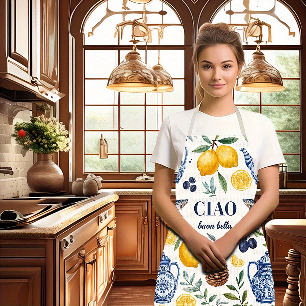 1pc 2D Flat Linen Apron Ciao B - đánh giá và giá Home Cooking In Italian